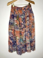 Vintage Midi Skirt Ocean Fish Button Front Boho Hippie Art Festival Small