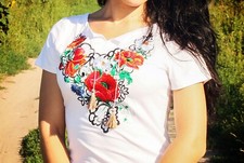 Vyshyvanka Traditional Embroidered Women Ukrainian blouse Ethnic Size L, White