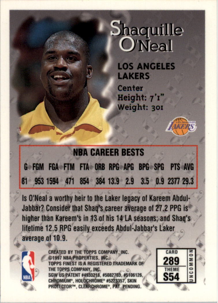 Shaquille O'Neal 2枚組　 デビューLP ・12インチシングル 1996-97 Finest #289 Shaquille O'Neal Sterling UNCOMMON LOS