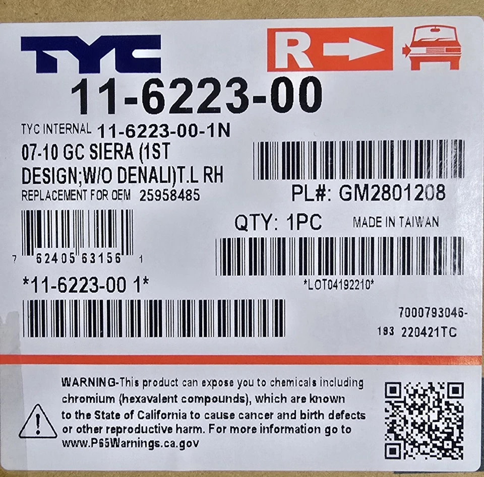 Conjunto de luces traseras RH-Nsf certificado TYC 11-6223-00-1 2007-2013 GMC Sierra  Foto 2 de 2