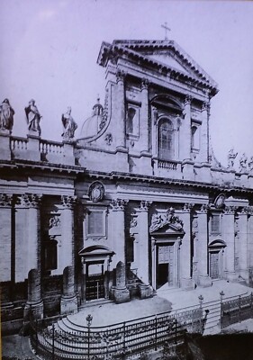 San Giovanni dei Fiorentini Facade, Rome, Italy, Magic Lantern Glass Slide