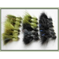Trout Flies,18 pack Gold head Flash Damsels, Size 10 Black & Olive Fishing Flies