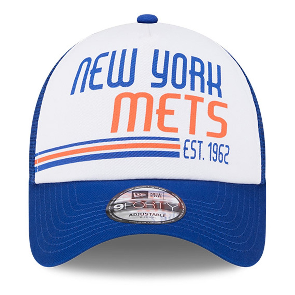 Men's New Era White/Royal New York Mets Stacked A-Frame Trucker
