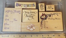 Lot 7 retired wood rubber stamps Wedding invitation baby shower PXS Inkadinkado