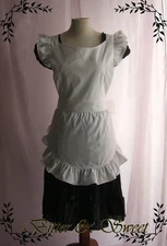 White bib apron with ruffle shoulder straps-Lolita-Maid-Retro-Chef-Fancy Dress