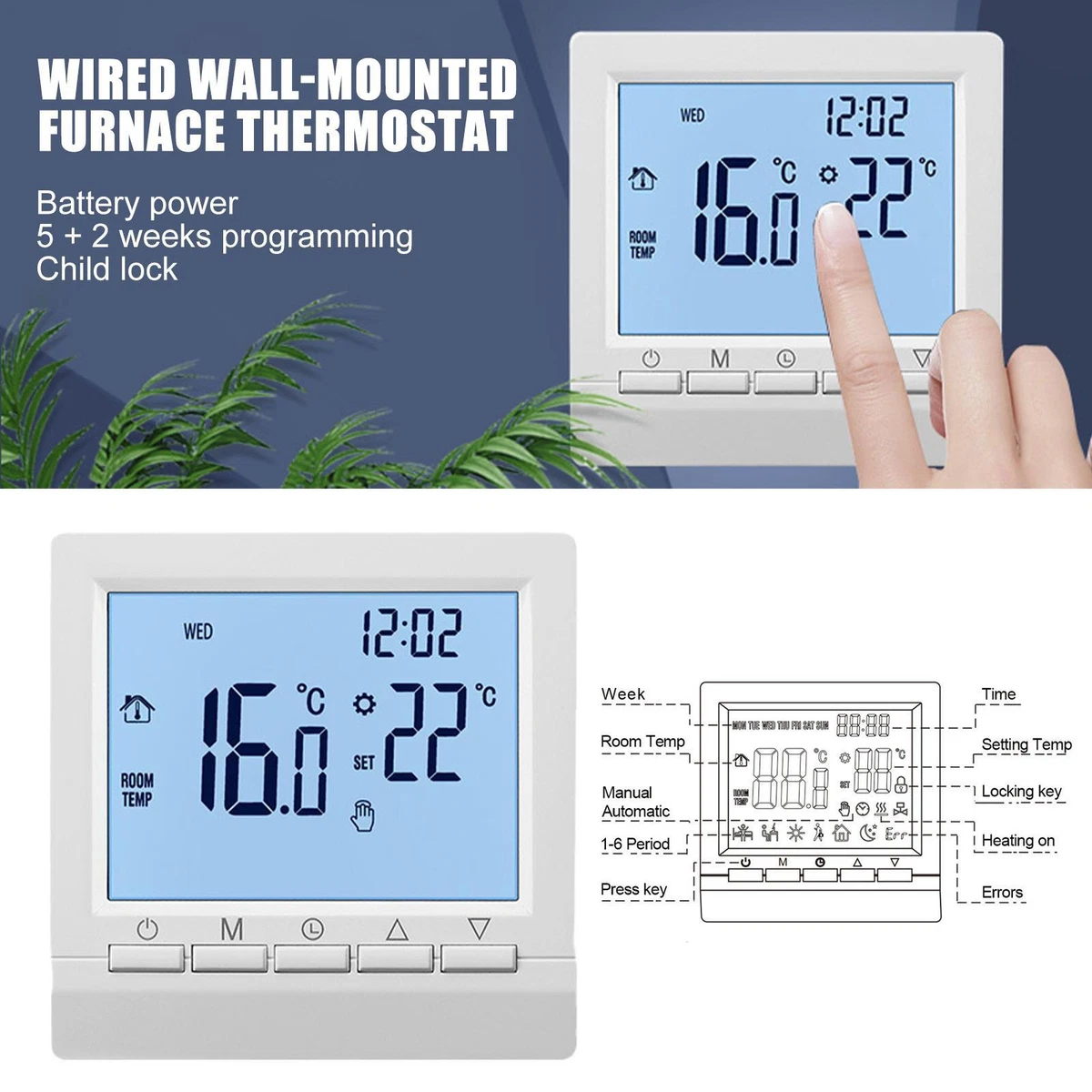 Digital Thermostat Room Thermostat Floor Heating Wall Heating LCD White  T5T8 | eBay