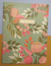 Lined NOTEBOOK - Gold Pink Green Flower Blooms - 80 Pages 10X7" Office or Home