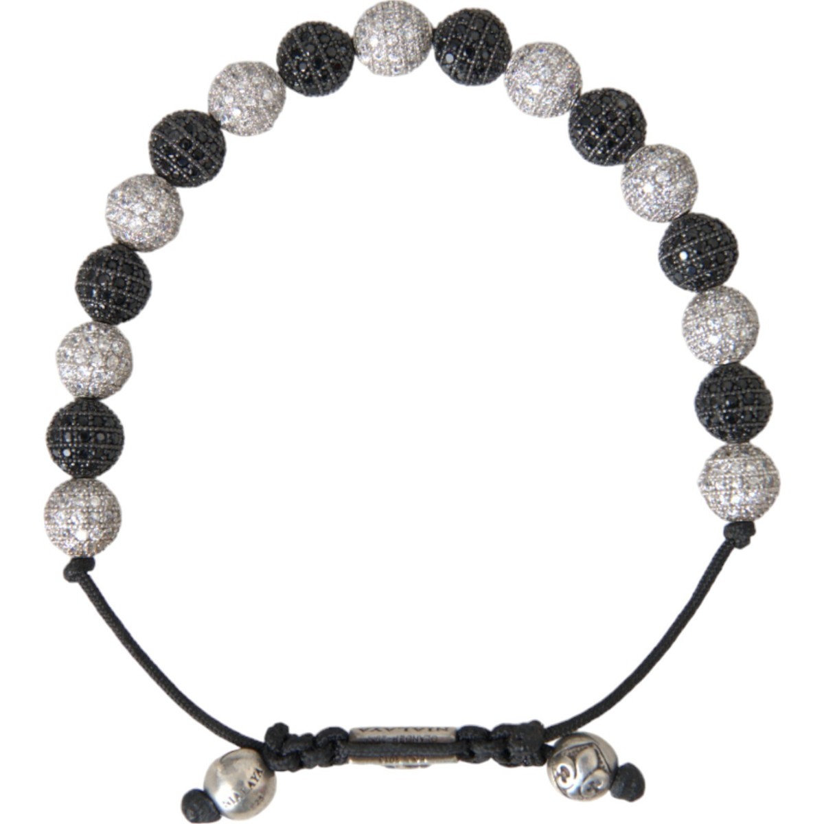 NIALAYA Authentic Bracelet CZ Crystal Ball Black White Beaded 925 M  450usd