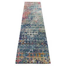 2'7" x 10'2" Cambridge Blue THE PEACOCK Sari Silk Hand Knotted Runner Rug R78249
