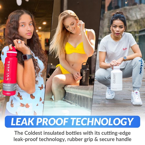 Coldest Insulated Water Bottle with Handle Lid Leak Proof, Stainless Steel-32oz - Picture 115 of 126