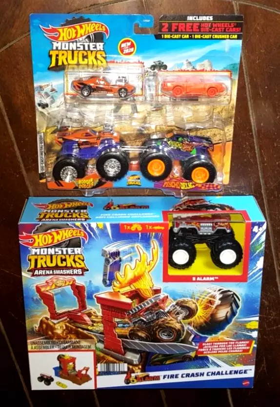 hot wheels monster trucks arena smashers fire crash challenge