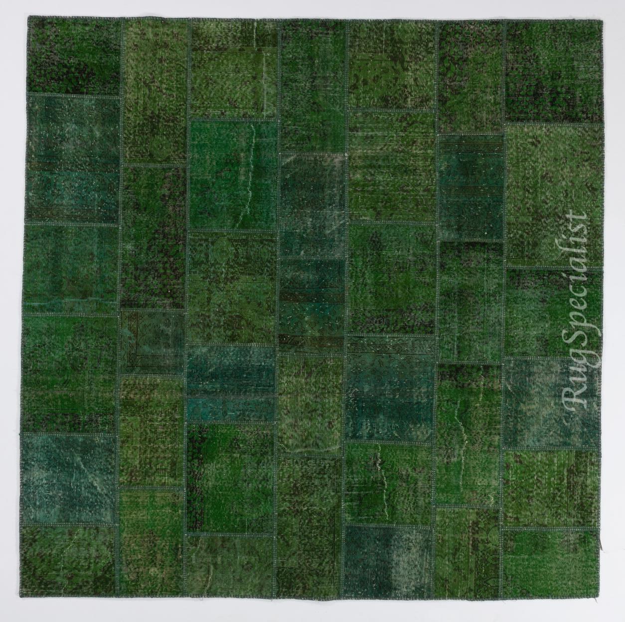Handmade Patchwork Rug, Modern Forest Green Carpet for Living Room