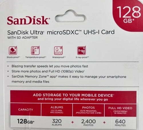 Carte mémoire SanDisk Ultra Micro SD SDXC UHS-I 128Go A1 avec adaptateur SD - Photo 4 sur 4