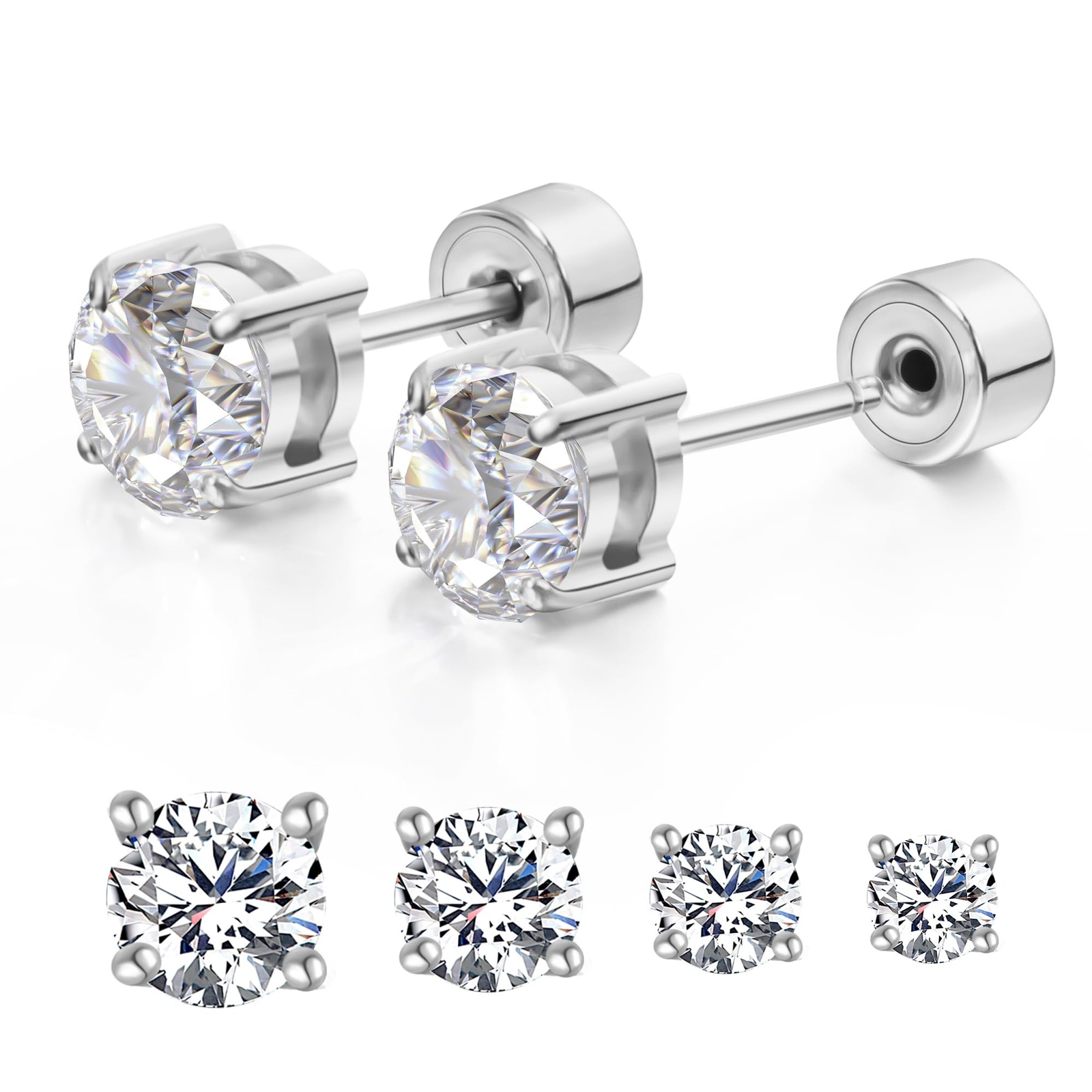 14K Gold Plated Cubic Zirconia Push-in Stud Earrings for Women & Men