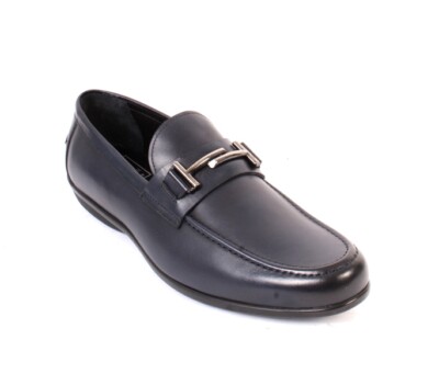 ROBERTO SERPENTINI 20598a Navy Leather Moccasins Loafers Shoes 45 / US 12