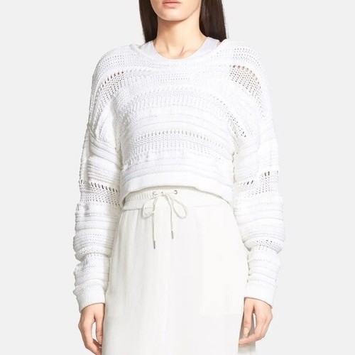 Helmut Lang sz S White Knit Cropped cotton blend Sweater $380 | eBay