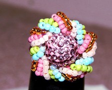 Beaded Pastel Pave Crystal Ring. Handmade by Slave Violet Jewelry Free shipping
