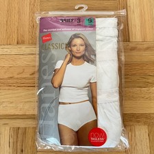 Hanes Classics Tagless Briefs Womens Size 9 White Cotton 3 Pack Vintage 2004 NEW