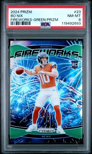 2024 PANINI PRIZM FIREWORKS GREEN PRIZM #23 BO NIX PSA 8