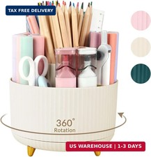 360 Rotating Plastic Desk Pen Organizer with 5 Slots, Dual-Purpose Art Su