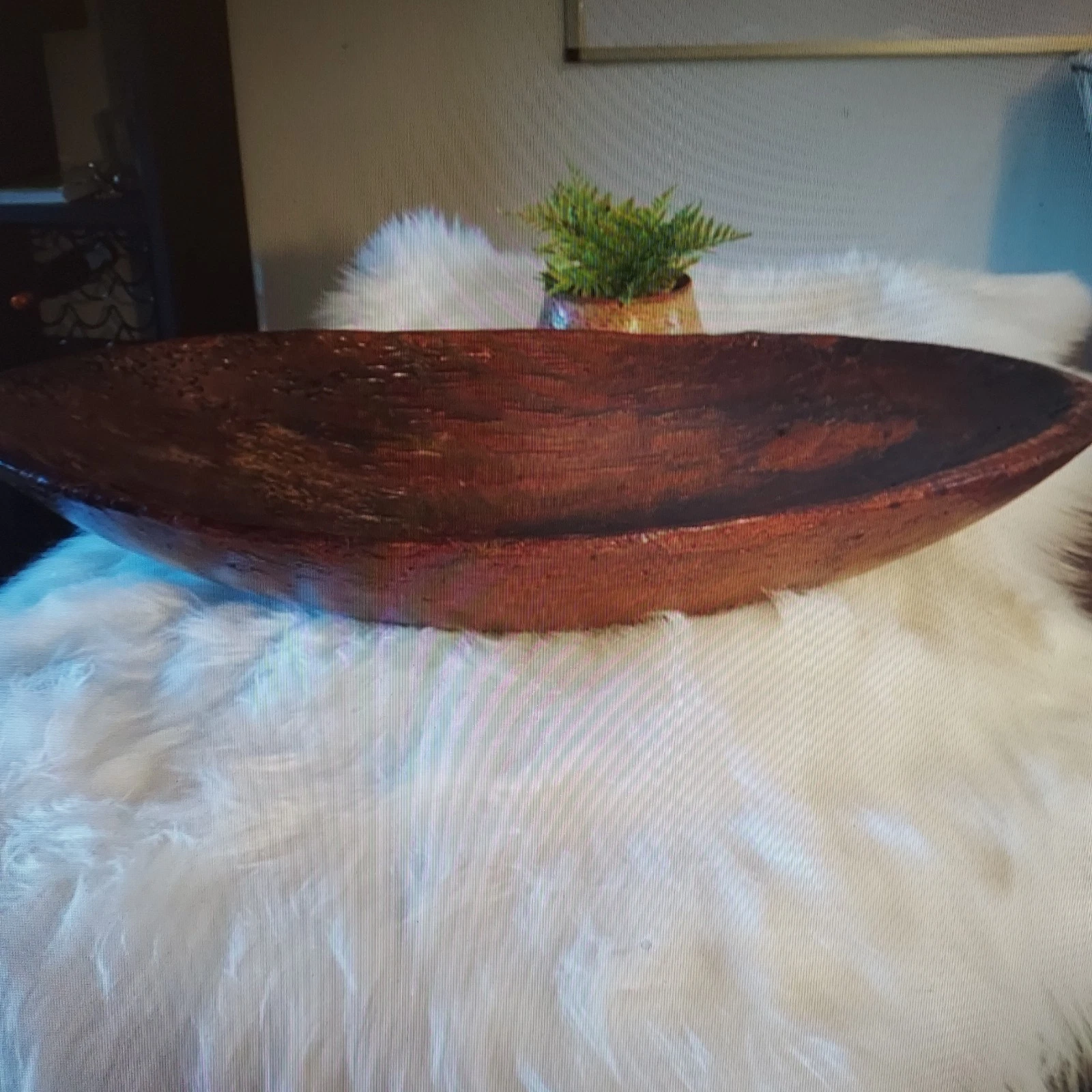 Primitive Walnut Wormhole Dough Bowl: 24 x 12.5 x 4.