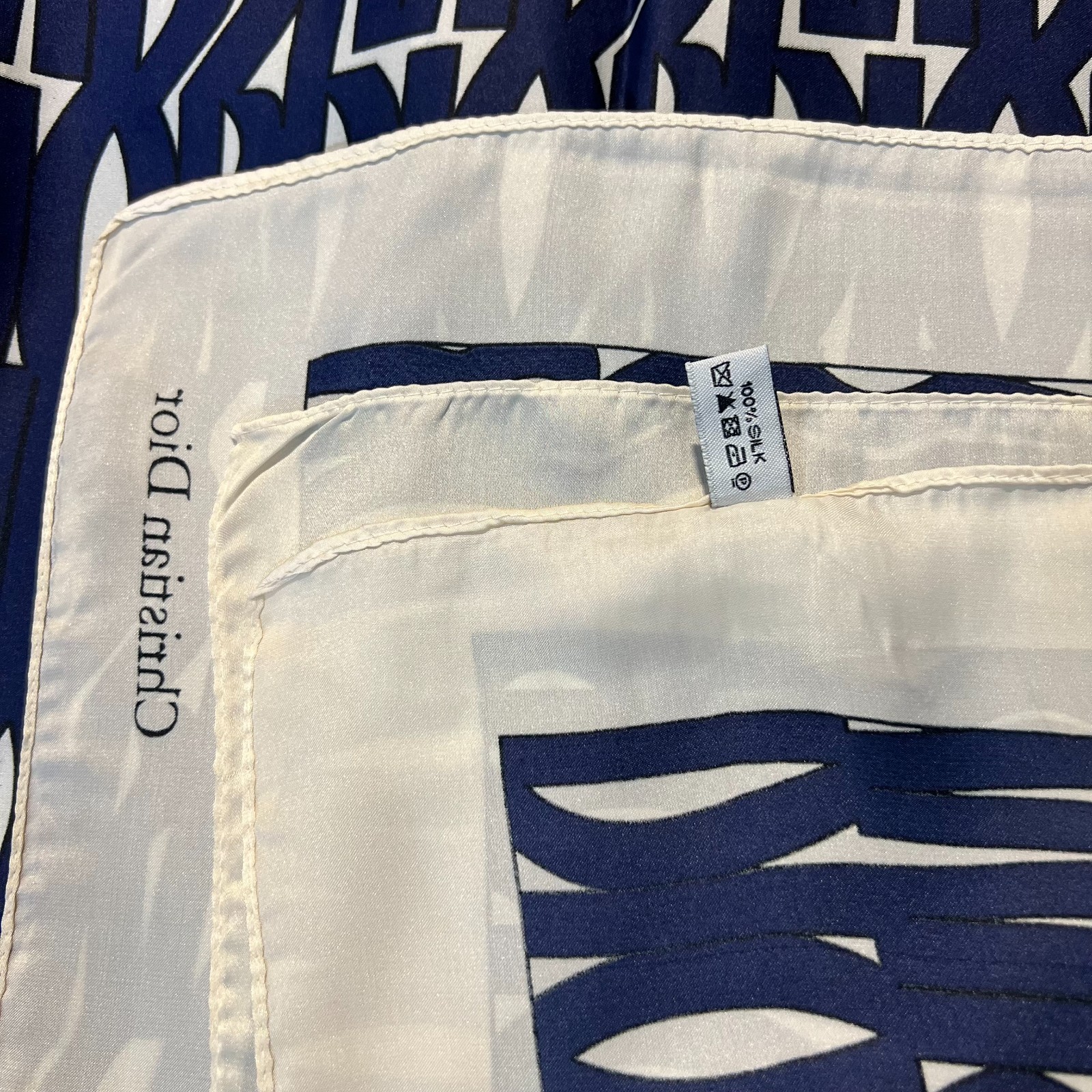 Christian Dior Trotter Monogram Silk Scarf Navy Blue White Made in Italy Authent thumbnail 16
