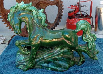 MCM Royal Heager Green Prancing Stallion TV Lamp   Mid Century Ceramic TV Light
