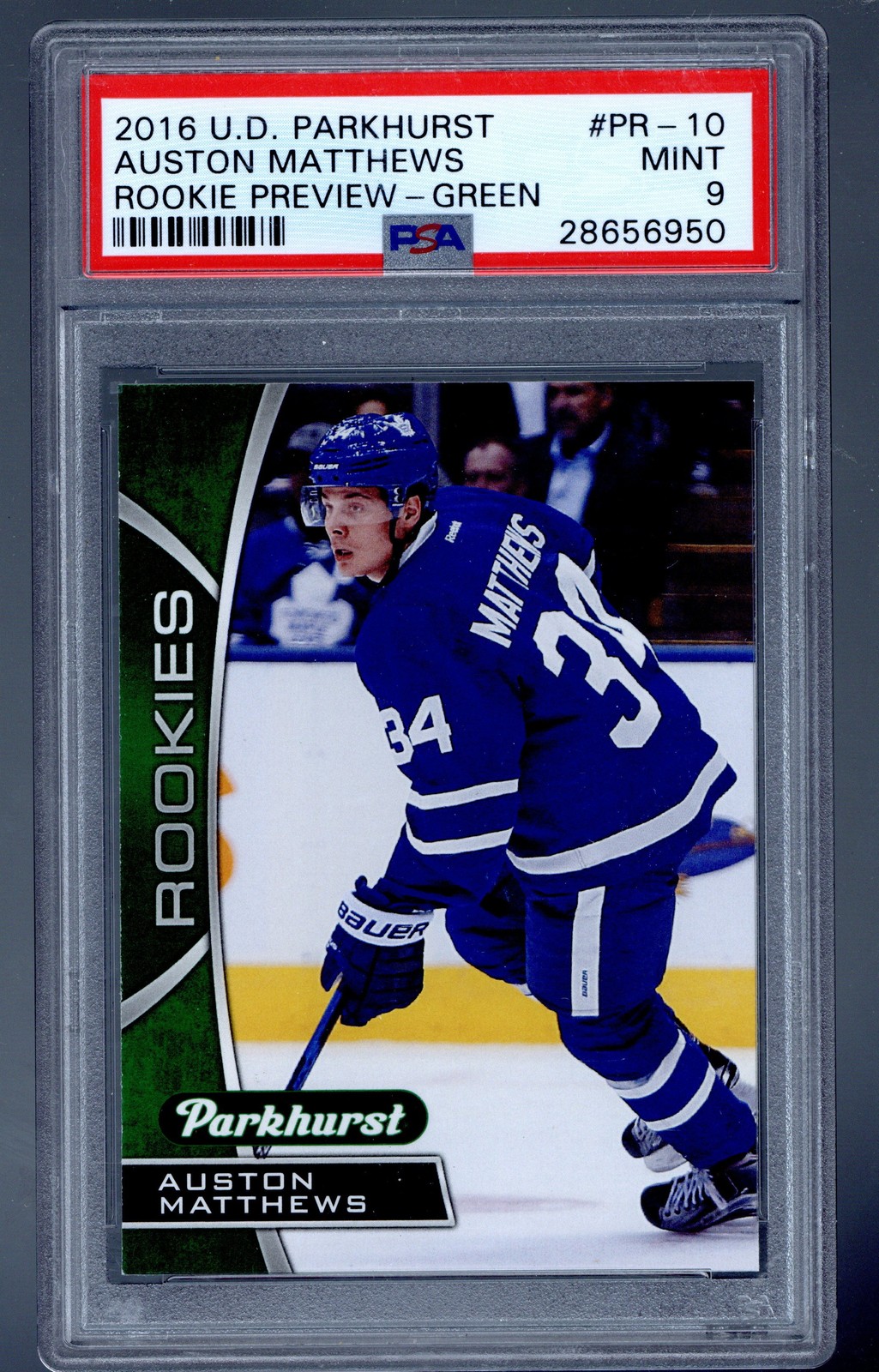 2016-17 Upper Deck #PR-10 Auston Matthews Parkhurst Preview Green ROOKIE PSA 9