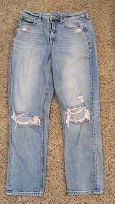 American Eagle Women's Size 6 Mom Jeans Distressed Faded Wash Comfort Stretch