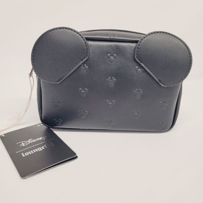 Disney Loungefly Embossed Mickey Minnie Mouse Ears Cosmetic Bag Pouch Black New