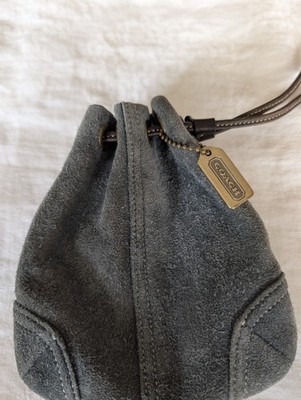 RARE Vintage Coach Soho Suede Drawstring Pouch Bag Logo Tag - Smoke