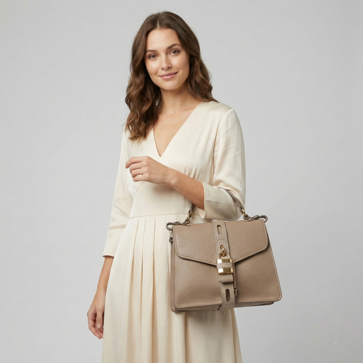 Chloé Medium Aby Day Shoulder Bag in Grained Shiny Calfskin Motty