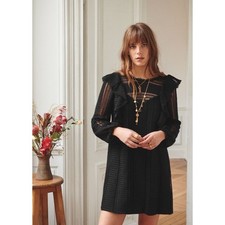 Sezane Rare Romantic Cottage Core Black Diana Lace 100% Cotton Dress ~ US 4