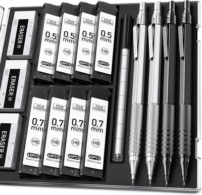 Four Candies 4 Stück Metall-Druckbleistift-Set Mit Etui, 0,5 Mm Und 0,7 Mm 8 Tub