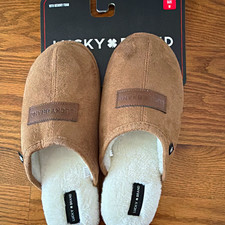 Lucky Brand Women Brown Slip-On Slippers Memory Foam Faux Fur Lined Closed Toe