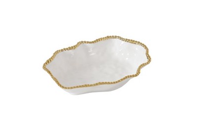 Pampa Bay Golden Salerno, Serving Bowl, 12'' x 9'' x 3'', White and Gold