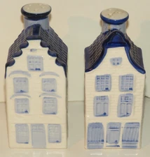 Vintage Blue & White Handpainted Porcelain Salt Pepper Shakers Delfts Blue House