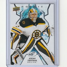 Jeremy Swayman Rookie 2021-22 UD Ice Hockey Boston Bruins RC Card #141. rookie card picture
