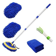 Blue Microfiber Car Wash Mop Mitt with 45" Aluminum Alloy - 2 in 1