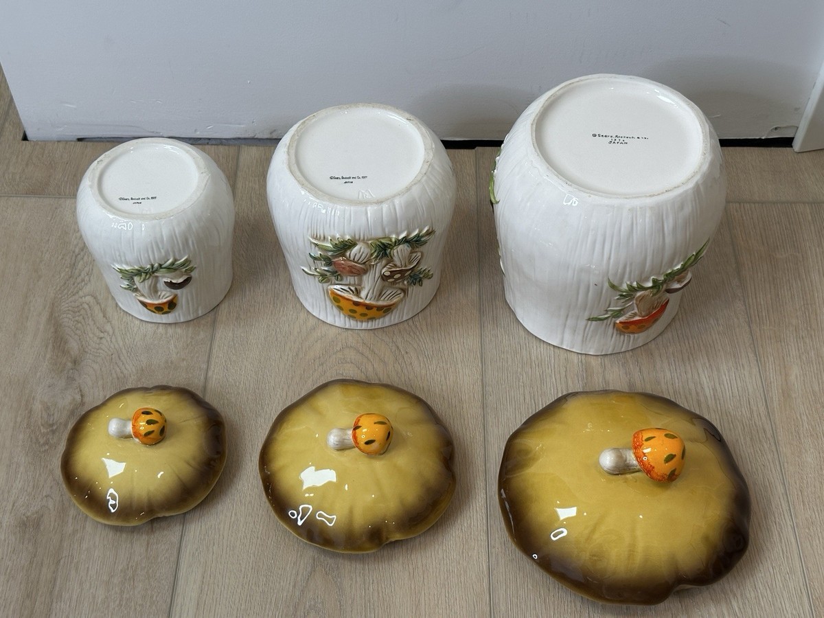 VTG Merry Mushroom Set of 3 Canisters w/Lids - Sears, Roebuck & Co