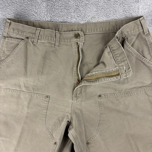 Carhartt Double Knee Pants Mens 43x32 Tan Made In USA Carpenter B136 Duck Canvas - Picture 5 of 23