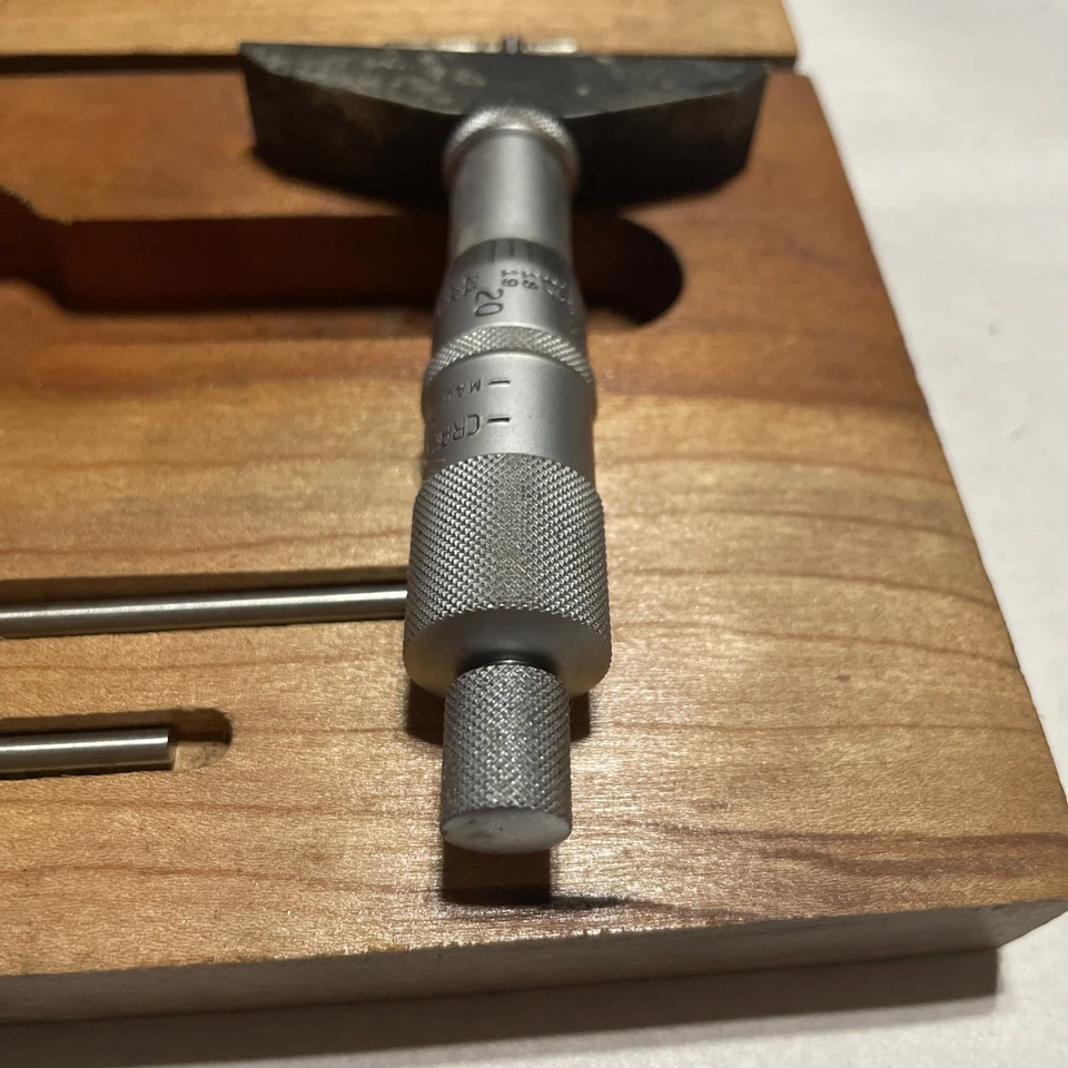 Juego de micrómetros de profundidad de maquinistas CRAFTSMAN 0-3" de colección caja de madera para DJ hecho en EE. UU. Foto 4 de 4