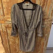 Halston Heritage Dress Womens Medium  Black Stripe Shift Lace