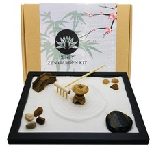 Zen Sand Garden for Desk with Rake, Rocks and Figures Medium Medium, White