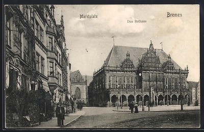 Bremen, Am Rathaus, Ansichtskarte 1908 