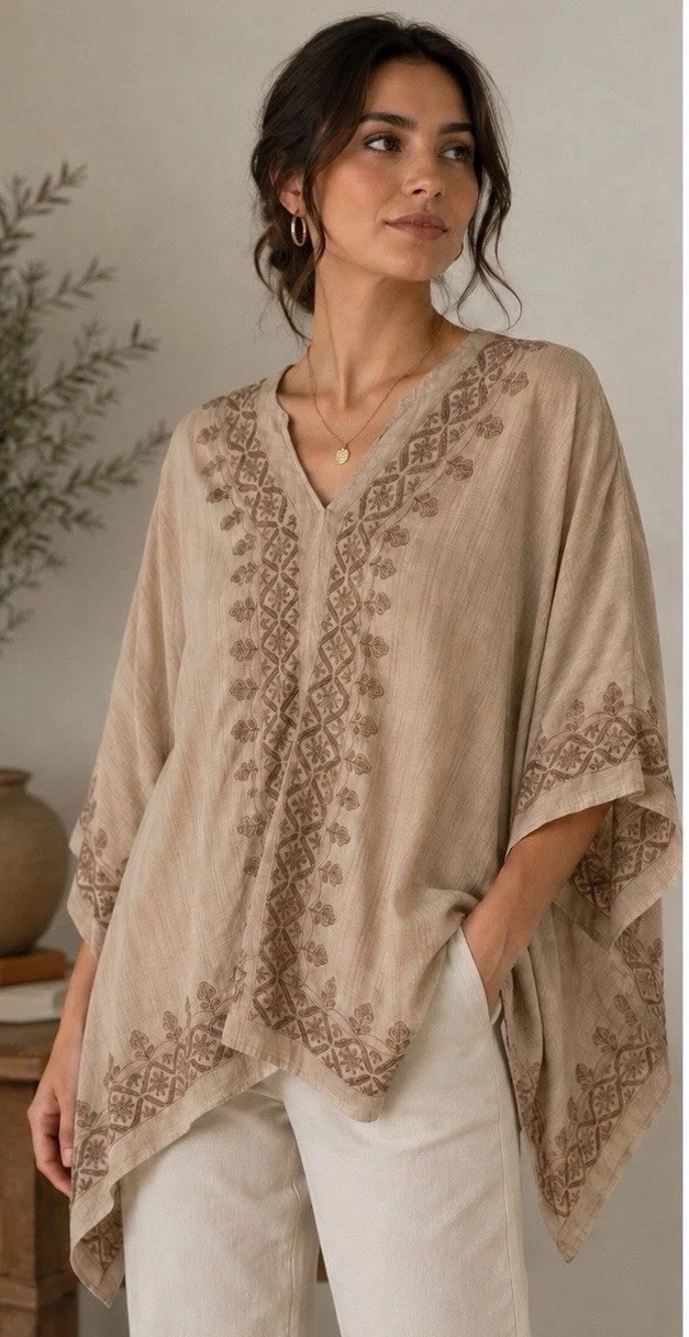 J.Jill Pure Jill Womens Embroidered Boho Poncho Tunic Top Resort Size S- L NWT