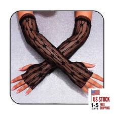 Fingerless Lace Gloves White Long Tulle Wedding Gloves Bridal One Size Black