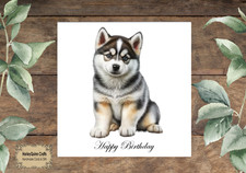 DOG 054  Birthday Card Siberian Husky Puppy - 14.5 cm