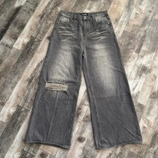 Vintage Y2K Starred Distressed Baggy Wide Leg Skater Jeans Size 34 x 30