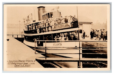 #ad RPPC Seattle WA Steamer Steam ship ATLANTA Marion street dock Washington $13.75